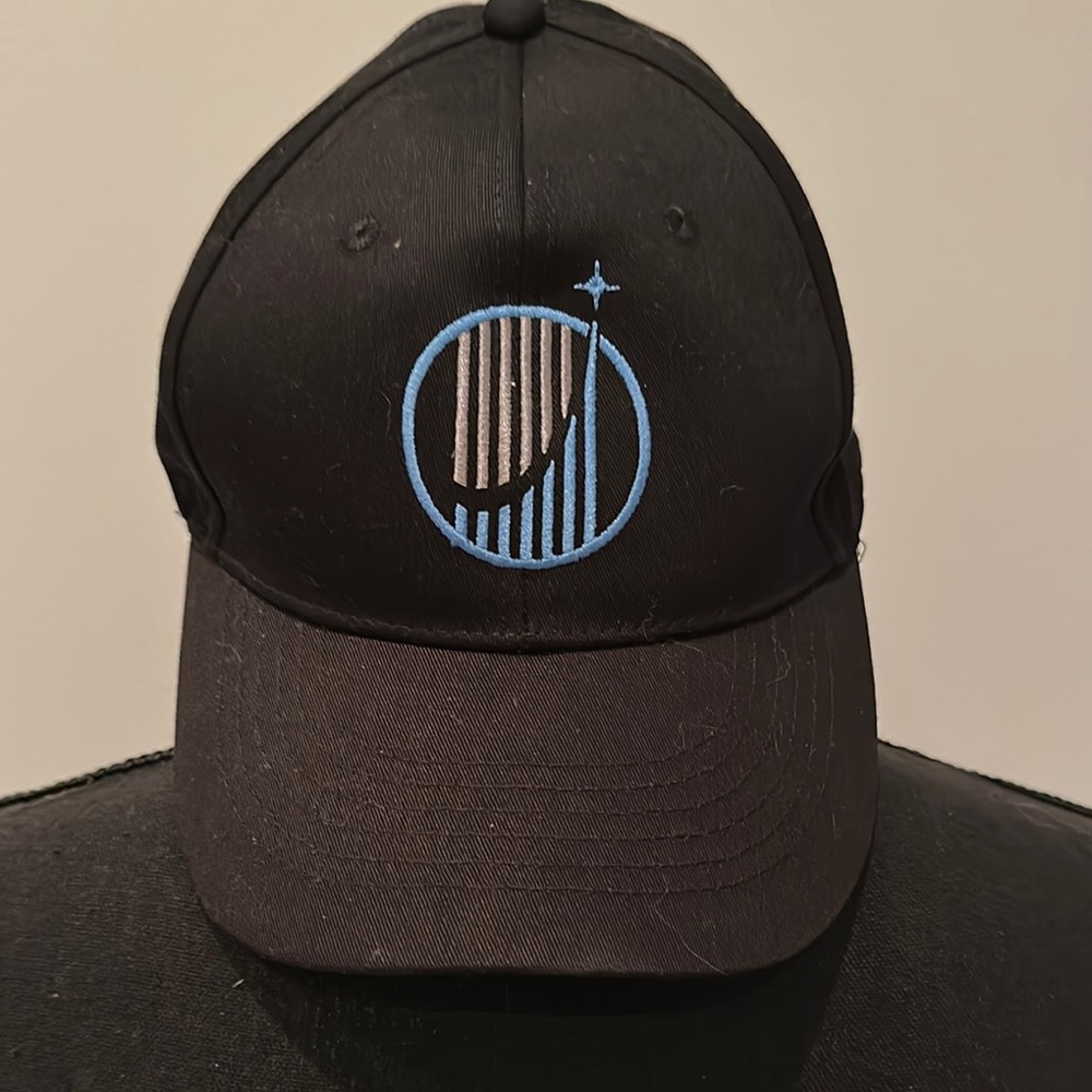 Black Cap with Blue Embroidery